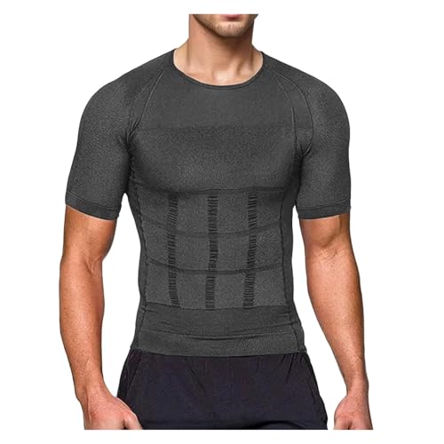 Camiseta Ginecomastia Moldeadores de Cuerpo for Hombre, Camiseta Manga Corta Ajustada for Abdomen elástico, Camisetas sin Mangas, Ropa Interior con Forma, Moldeadora Pechos adelgazantes(Grey,XXXL)