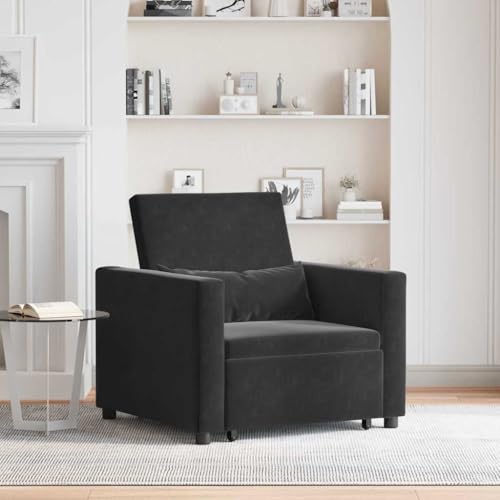ULUYYUC 3in1 SAMT Wohnzimmer Sessel Schwarz 90x165x87 cm Klappbar Schlaffunktion mit verstellbarer Lehne Modernes Design für Living Room Gästezimmer Büro
