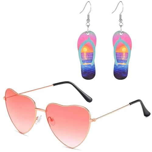 2 Stück Hawaii Outfit Damen Set, 1 Paar Ohrringe für Damen und 1...