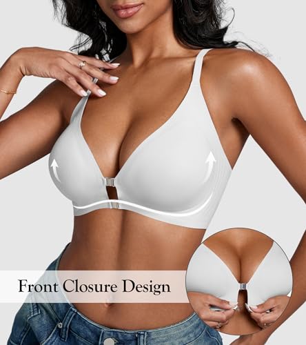 Image of DEANGELMON Front Closure Bras for Women Racerback Bra No Underwire Seamless Push Up T-Shirts Bras Supportive Womens Bralettes