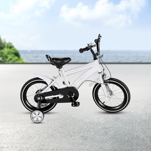 DSYOGX - Bicicleta infantil de 14 pulgadas para niños, niños y niñas, con ruedas estabilizadoras, altura ajustable, bicicletas para niños con una estatura de 39,37-45,28 pulgadas (blanco)