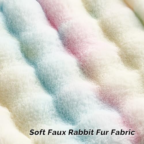 FUTEI Rainbow Decorative Throw Pillow Covers 18x18 Inch Set of 2,Soft Fuzzy Faux Rabbit Fur Cushion Covers with Raised Texture,Neutral Boho Home Decor for Couch Bed Living Room