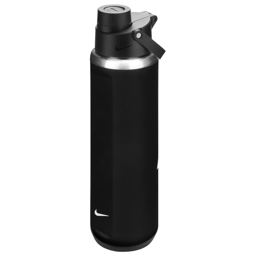 NIKE SS Recharge Chug Bottle 24oz 709 ml Edelstahl Trinkflasche Sportflasche Training Fitness Graphic ACG, Black/Black/Summit White