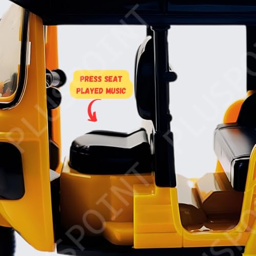 Image of PLUSPOINT Auto Rickshaw Toy,with Pull Back Action City Traffic Vehicles Public Transport Toy with Light and Sound for Aged 3 4 5 6 Boys and Girls,Kids Party Favors Gifts (Yellow)