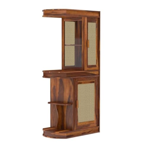Image of The Attic Jaigarh Bar Cabinet, Hard and Soft Drinks Bar Storage Cabinet, Wine Wisky Scotch, Round Bar for Home, Honey Finish