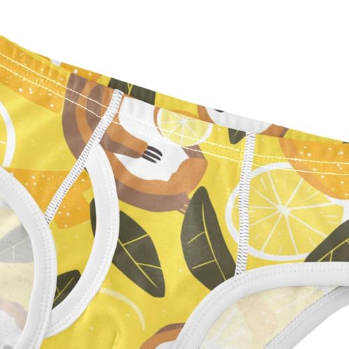 KLL Cute Sloths on Yellow Lemons Toddler Boys Cotton Boxer Briefs Breathable Undies4