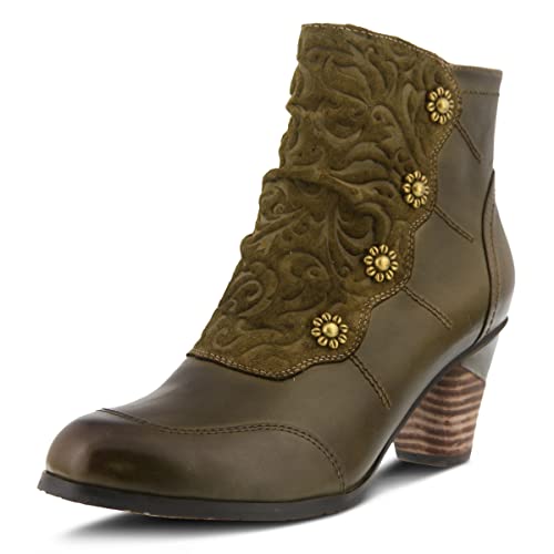 L’Artiste by Spring Step Belgard Ankle Booties for Women | Shoes for Women with Hand Painted Embossed Suede, Decorative Buttons and Inside Zipper