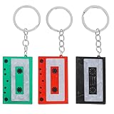 Gadpiparty Llavero Geométrico Acrílico 3 Piezas Diseño de Cinta de Casete Retro, Colgantes Dobles en Negro, Rojo y Verde, Accesorios Vintage para Mochila y Bolso Mujer