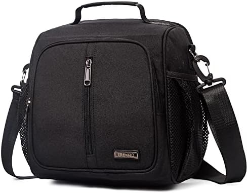 EKERHO Insulated Lunch Bag for Women/Men, Extra Wide-Open Lunch Tote, Reusable Cooler Bag with Adjustable Strap and Side Pockets, Thermal Lunch Box for adults, Office, Work, Picnic, Black