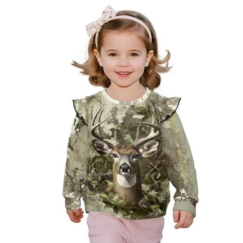 WELLFLYHOM Girls Sweatshirts 1-8T Graphic Long Sleeve Shirts Top Ruffle Top Crewneck Pullover Sweatshirt