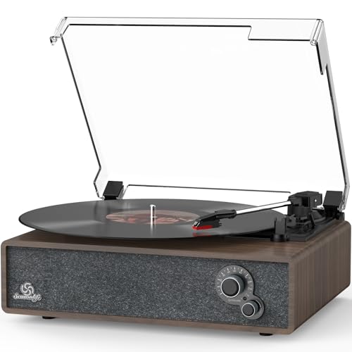 Image of Record Player Vintage Turntable for Vinyl Records Built-in Stereo Speakers LP Phonograph Auto Stop Tone Adjustment Belt Drive 3 Speed 3 Size Support Wireless Input RCA Output Retro Coffee Brown