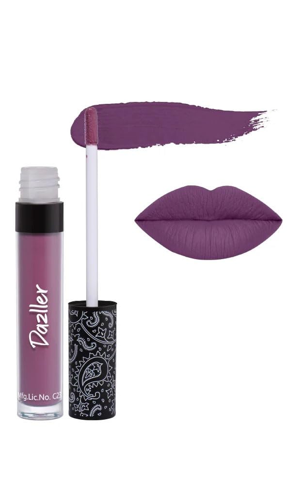 Dazller All Day Quick-Dry Matte Liquid Lipstick, Purple Shade QDLC013, Non-Transfer, Water-Resistant, Smudge-Free Formula