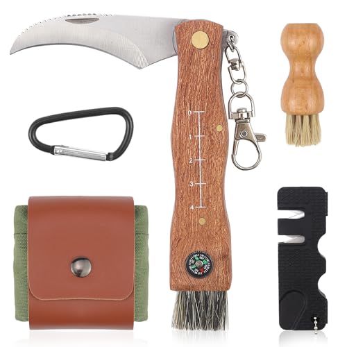 Erzekrim Navaja Setas Navaja para Setas con Cepillo Acero Inoxidable Cuchillo Plegable con Brújula Navaja para Setas con Cepillo y Regla Llavero, Adecuado para Acampar al Aire Libre
