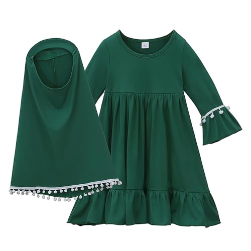 Girls Abayas Full Cover Dubai Kaftan Prayer Dress Kids Muslim Long Sleeve Robe Ramadan Clothing Dress with Hijab