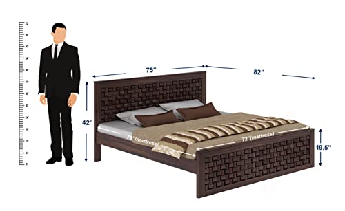 Image of WOODLAB Furniture Sheesham Wood King Size Bed Without Storage and with Niwar Style Headboard | Wooden Double Size Cot Palang for Bedroom Living Room Hotel and Home (Walnut Finish)
