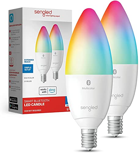 Image of Sengled Alexa Light Bulb, Candelabra Light Bulbs Color Changing, Candelabra LED Light Bulbs 450 LM 45W Equivalent RGBW, E12 LED Bulb, Smart Bulbs That Work with Alexa Only, No Hub Request, 2 Pack