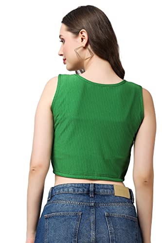 Image of POPWINGS Casual Solid Ribbed Crop Top for Women || Sleeveless Crop Top for Women || V-Neck Crop Top for Women || Women Crop Top for Summer