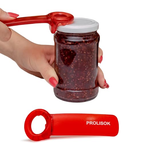 PROLISOK Jar Opener for Seniors with Arthritis, Plastic Jar Lid Opener for Weak Hands, Jar Opener Tool 5.5 inch – Red