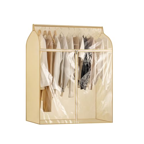 TEMUORG Garment Bags for Hanging Clothes Storage Closet Garment Rack Cover Dust Proof Coat Protector for Suits Jackets with Large Clear Window (Beige)
