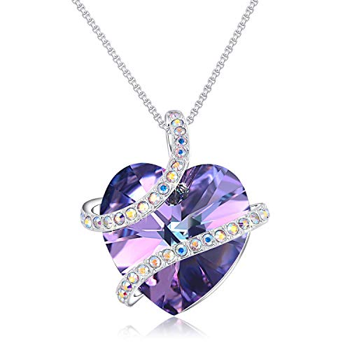 DINOKA Corazón del Océano Collar para Mujer con Cristales Swarovski, Colgante Collar Mujer Joyas Regalos Navidad Viene con Caja de Regalo?Cadena de Extensión de 45+5cm