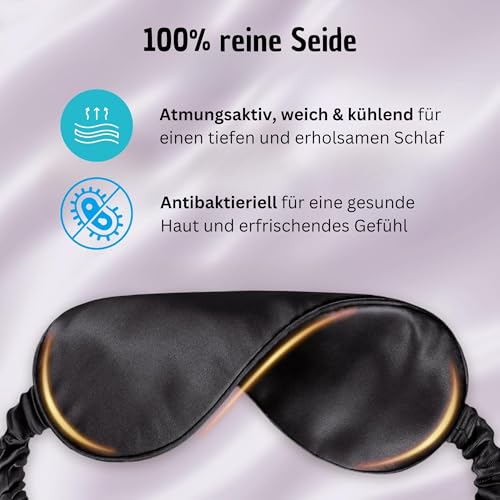 Schlafmaske aus Seide für Seitenschläfer - Lichtblockierende Schlafbrille mit verstellbaren Band - Für Frauen & Männer (