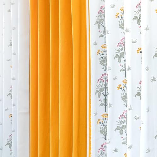 Image of Tranquebar Curtain Co. Window Curtains 5 Feet, 60-65% Room Darkening, Yellow Floral Print, Cotton Curtains for Window, Cotton Curtains 5 Feet Set of 3, BackTabs, Latha Yellow Combo(152 cm) - Set of 3