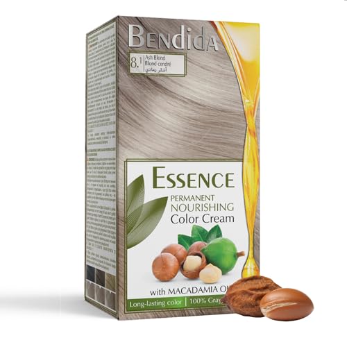 Bendida Permanente Haarkleuring 120 ml met Macadamia-olie en 6% ontwikkelaar | 100% grijsdekking & langdurige glans | Set met pre-color serum, kleurcrème & fixatieconditioner (8.1 asblond)