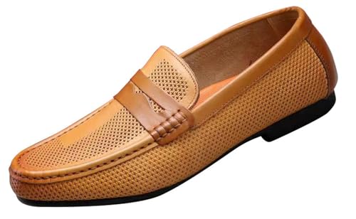 Santimon Men's Dress Loafers Leather Shoes - Classic Penny Loafers for Work, Casual-Non-Slip, Comfortable Walking Shoes-Breathable Hollow Design Mocasines2