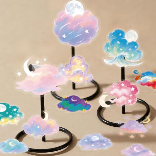 Image of 50 Pieces Natura Themed Transparent Stickers for Scrapbooking, Self-Adhesive Scrapbooking Stickers Supplies Journal Stuffers for Adult Card Making Letters DIY (Cloud)