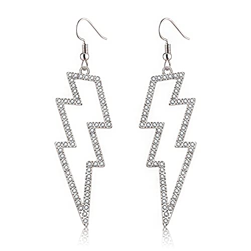 Lightning Bolt Earrings, 80s Earrings for Women, Glitter Rhinestone Lightning Bolt Dangle Earrings for 80's Outfit Party Accessories Halloween Gifts