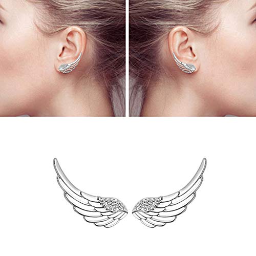 Ear Crawler, Mariafashion Cuff Earrings Sterling Silver Ear Climber Hypoallergenic Ear Wrap Angle Wings Diamond Zircon Stud Earrings #TOP1