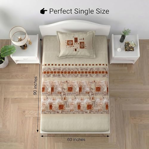 Image of Mafatlal 186 TC Spring Glory Graceful Pure Cotton Single Flatsheet (60 x 90 Inch) | Breathable Summer Comfort | Wrinkle-Free Floral Bedsheet with 1 Pillow Cover, Persian Red