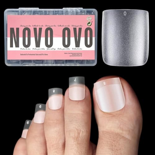 NOVO OVO Long Square Toe Nail Tips Press on Full Cover, Extra Wide Clear Toenails Kit, Pre-shaped Double MatteToenails For Women Men Big Toe Long Nail Beds x 15 Sizes 360 Pcs up to 12 Pedicures