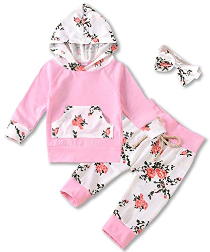 Toddler Girl Clothes Infant Baby Girl Clothes Hoodie Tops Newborn Baby Girl Outfits (Pink Flower, 12-18 Months)