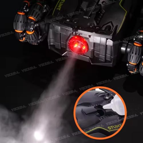 Image of VikriDA 6 Wheel Stunt RC Car for Kids | 2.4GHz Remote Control Toy Car with Lights, Spray Function, 360 Spin, High-Speed Off-Road Stunt Car - Matt Black