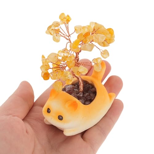 Árbol de cristal con base de gato amarillo para decoración de estanterías 5