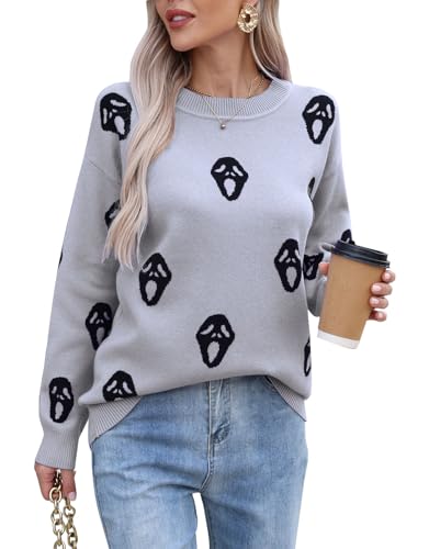 Image of Womens Cute Heart Sweater Crew Neck Long Sleeve Pullover Valentines Sweater