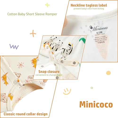 Baby Boy 3-Pack 100% Cotton Short Sleeve Rompers-Breathable One-Piece Jumpsuits with Animal Themes for Spring/Summer3