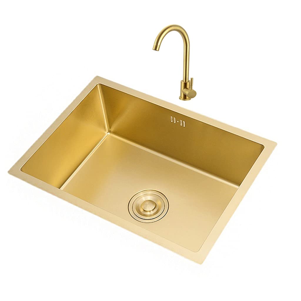 ZQFHSX Kitchen Sink Bathroom Sinks Stainless Steel Golden，Embedded With Faucet Under Counter Basin Cafe Bar (Color : Gold~A, Size 45x40cm)