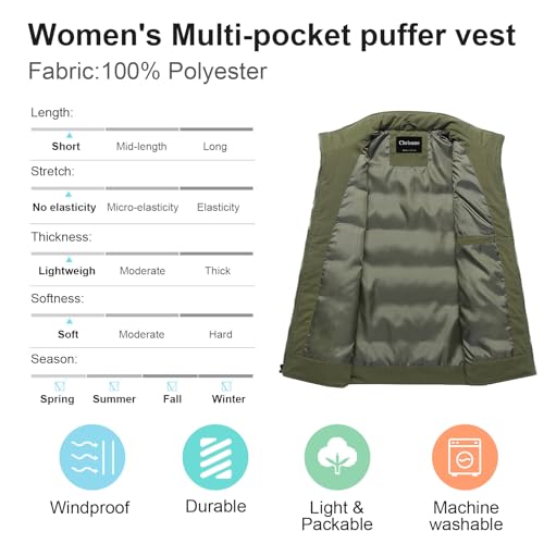 Chrisuno Men's Puffer Vest Casual Stand Collar Quilted Waistcoat Outdoor Padded Ski Vest3