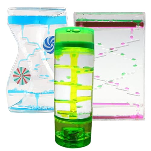 Echana オイル時計 オイルタイマー セット 3点 カラフル オイルモーション 時計 水車 スパイラル 階段 子供 砂時計 液体 オイル おもちゃ 水時計 オイルクロック 液体砂時計 保育園 (C)
