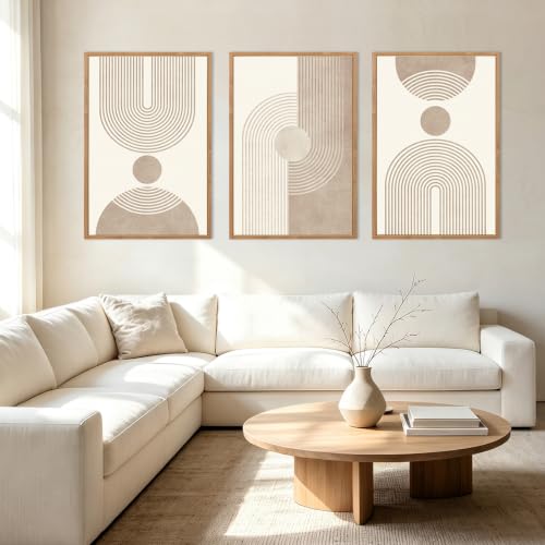 BINCUE Beige Neutral Canvas Wall Art Framed Geometric Abstract Wall Decor Mid Century Modern Artwork Wall Decor for Living Room Bedroom Office 16'x24' Set 3 Gift
