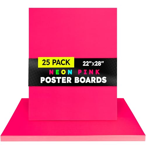 Image of Hygloss Medium Poster Board 22x28 - 25 Neon Pink Single Color Bulk Pack - 10 Pt. Thickness Colored Poster Board Paper for Projects, Signs, Displays - Posterboard Multipack 22 inch x 28 inch