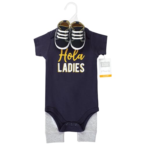 Image of Hudson Baby Unisex Baby Cotton Bodysuit, Pant and Shoe Set