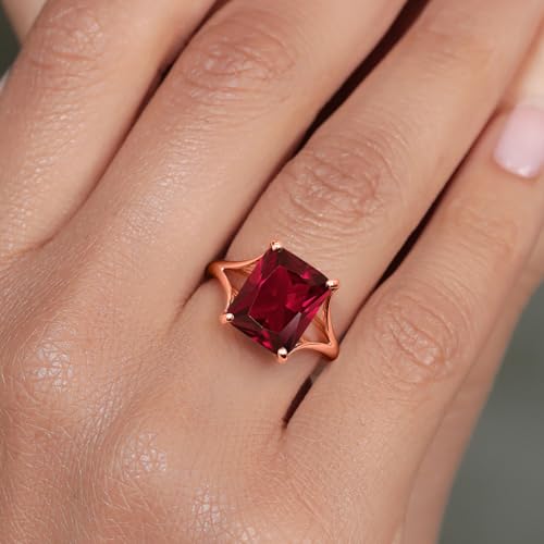 Gem Stone King 14K Rose Gold 10X8mm Emerald Cut Gemstone Birthstone Engagement Ring | Wedding Engagement Anniversary Promise Ring | Rose Gold Ring For Women4