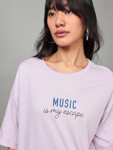 Image of Bewakoof Women's Being Savage Graphic Printed Oversized Cotton T-Shirt Oversized Fit, Round Neck, Half Sleeves