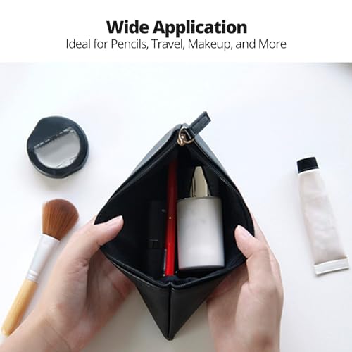 Image of Black Pencil Case Pen Pouch for Purse PU Pen Case Small Black Pouch with Zipper for Travel Toiletries and Accessories Slim and Stylish Pouch for Women Pens Markers Makeups Change Pouch