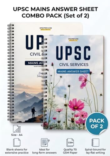 Image of UPSC Mains Answer Writing Practice Notebook | UPSCprep.com | 200 Pages | Pack of 2 | Blank Sheets with Pre-Printed Margins | Spiral Bound | A4 Size | Write unLimited