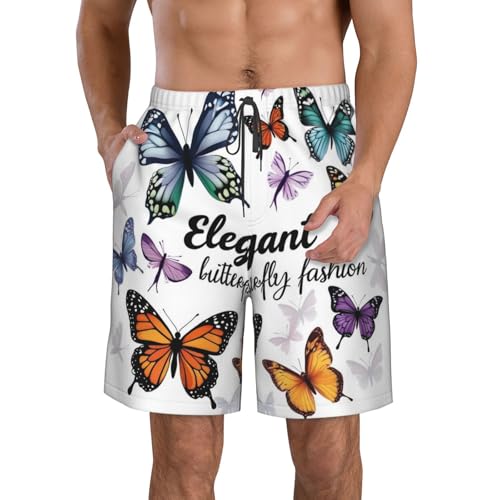 Relaxed Beach Swim Trunks for Boys Mens, Fashion Butterfly Colorful Monarch Butterflies Swim Shorts Fast Dry Hip Hop Board Shorts with Elastic Drawstring Plus Size Swimwear for Gym Hiking
