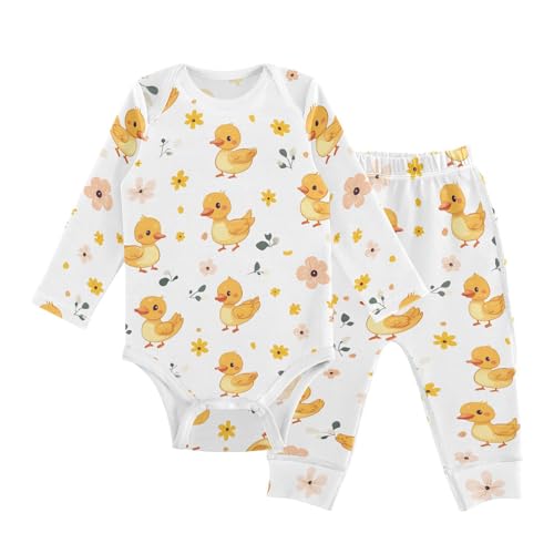 vvfelixl Baby Bodysuits Pants Sets Lovely Baby Duck Flower Baby Bodysuit Long Sleeve Baby Clothes for Boys Girls 12-18M